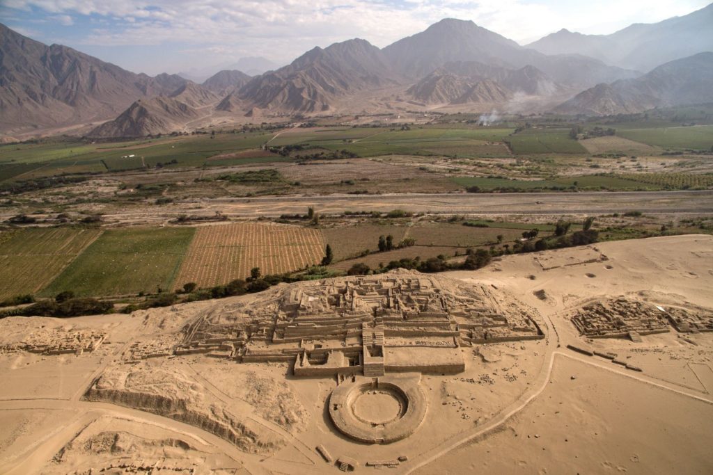 Great overhead shot of Caral in the Peruvian desert