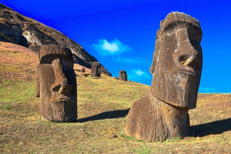 The slopes of Easter Island are littered with huge heads and figures