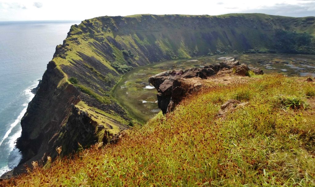The impressive Orongo crater, site of the Birdman cult
