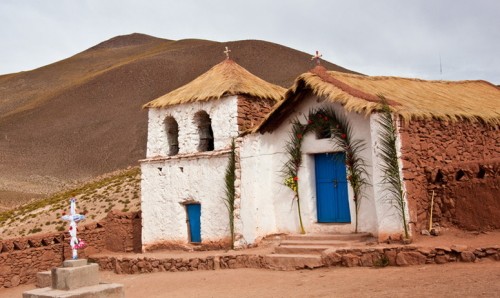 A typical mud brick church at the Machuca village tour stop