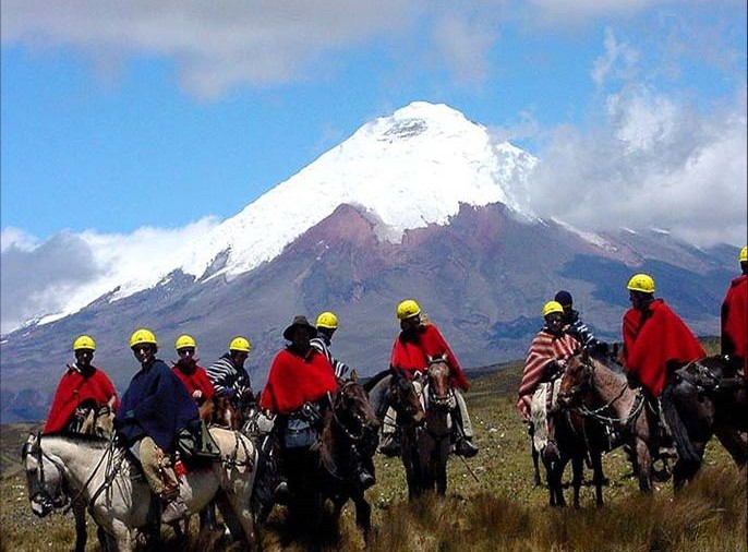 Horse riding in the Cotopaxi national park in Ecuador