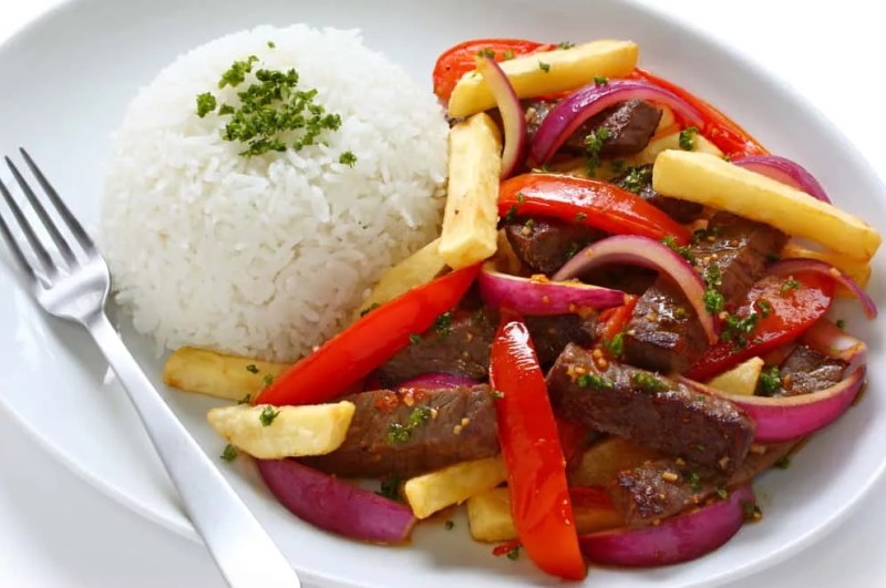 Lomo Saltado is an Asian - Peruvian fusion dish, and is delicious