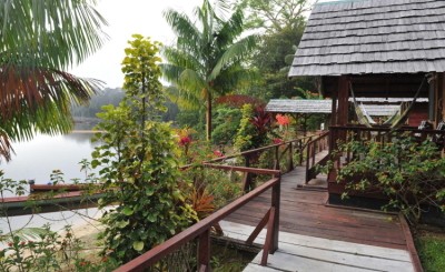 Jungle lodges perched on river banks