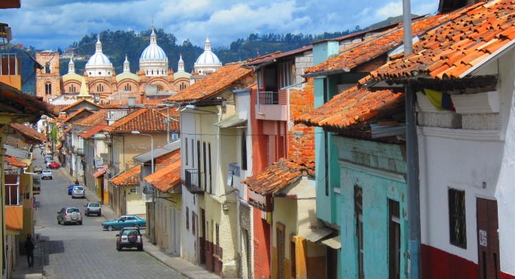 Typical terracota tiled roof houses in the old, historic center of Cuenca