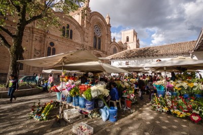 The extremely colorful flower markets in Cuenca