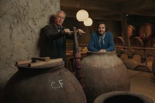 The owners of Bodegas RE in their very interesting cellar.
